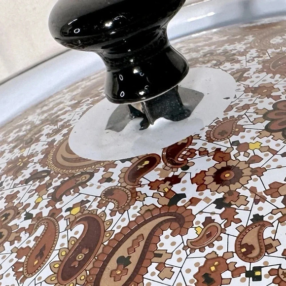 Vintage Enamelware Brown Paisley Frying Pan Skillet With Lid - Picture 7 of 16